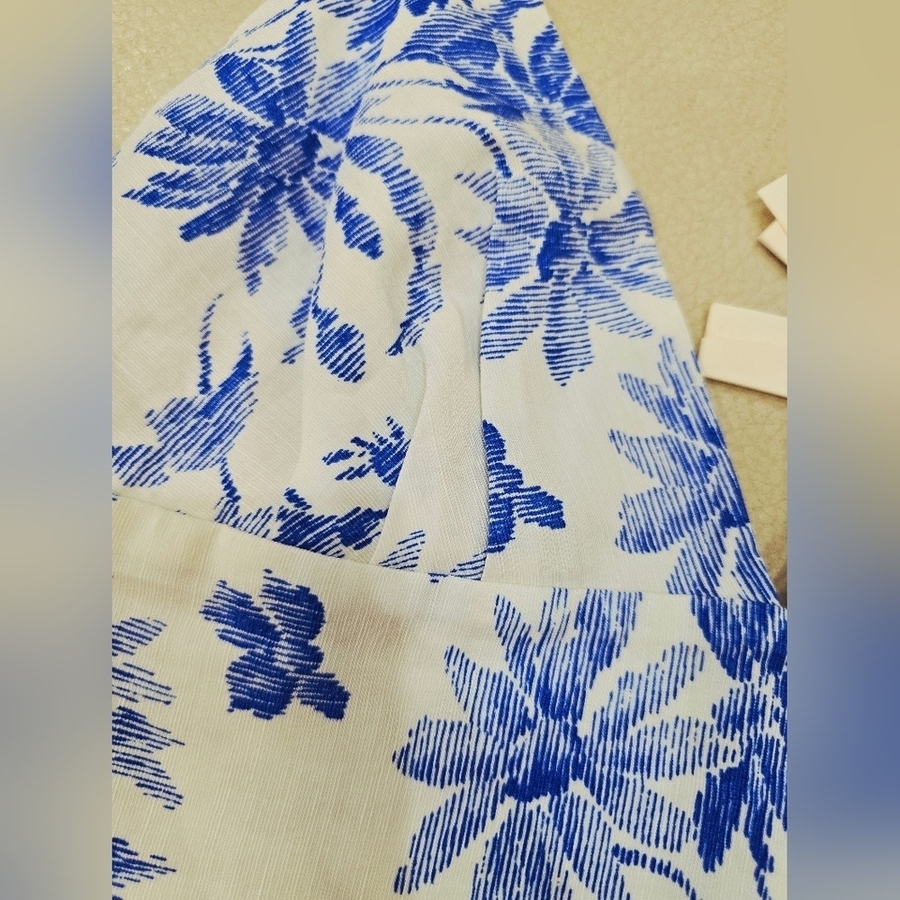 SANDRO Floral Blue WHITE CROP Bralette Top LINEN VISCOSE lined Size 1 S - Picture 4 of 15